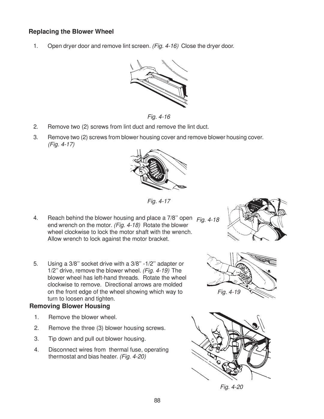 Whirlpool 4322616 manual Replacing the Blower Wheel, Removing Blower Housing 