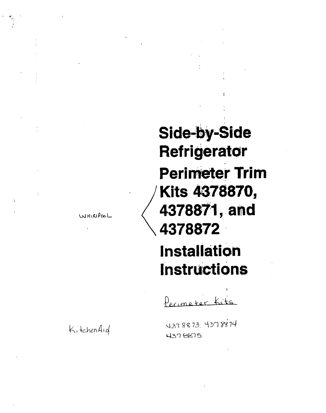 Whirlpool 4370076, 4370077, 4370070 installation instructions 