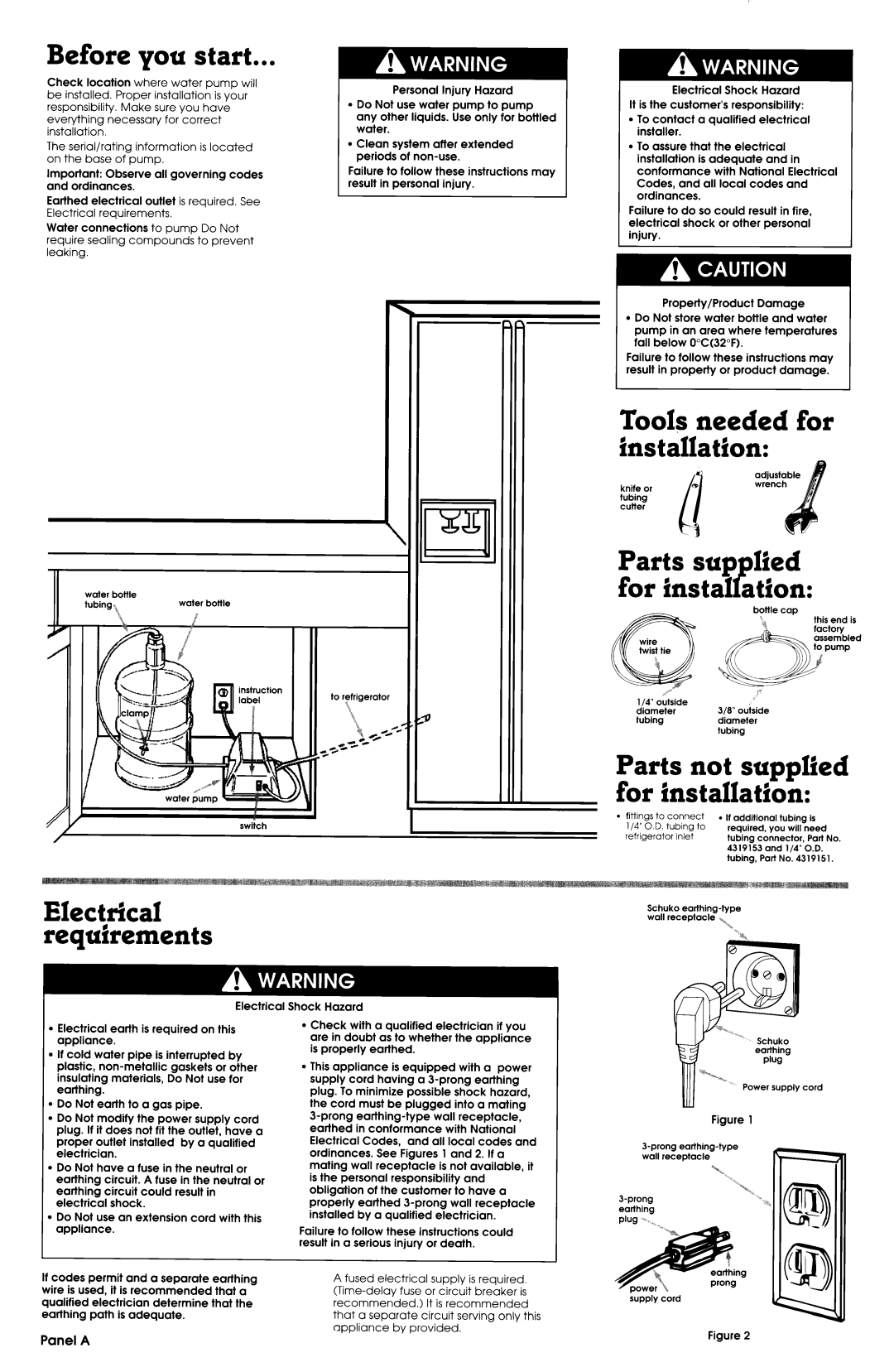 Whirlpool 4373526 installation instructions Before you start, Tools needed for installation, Panel a 