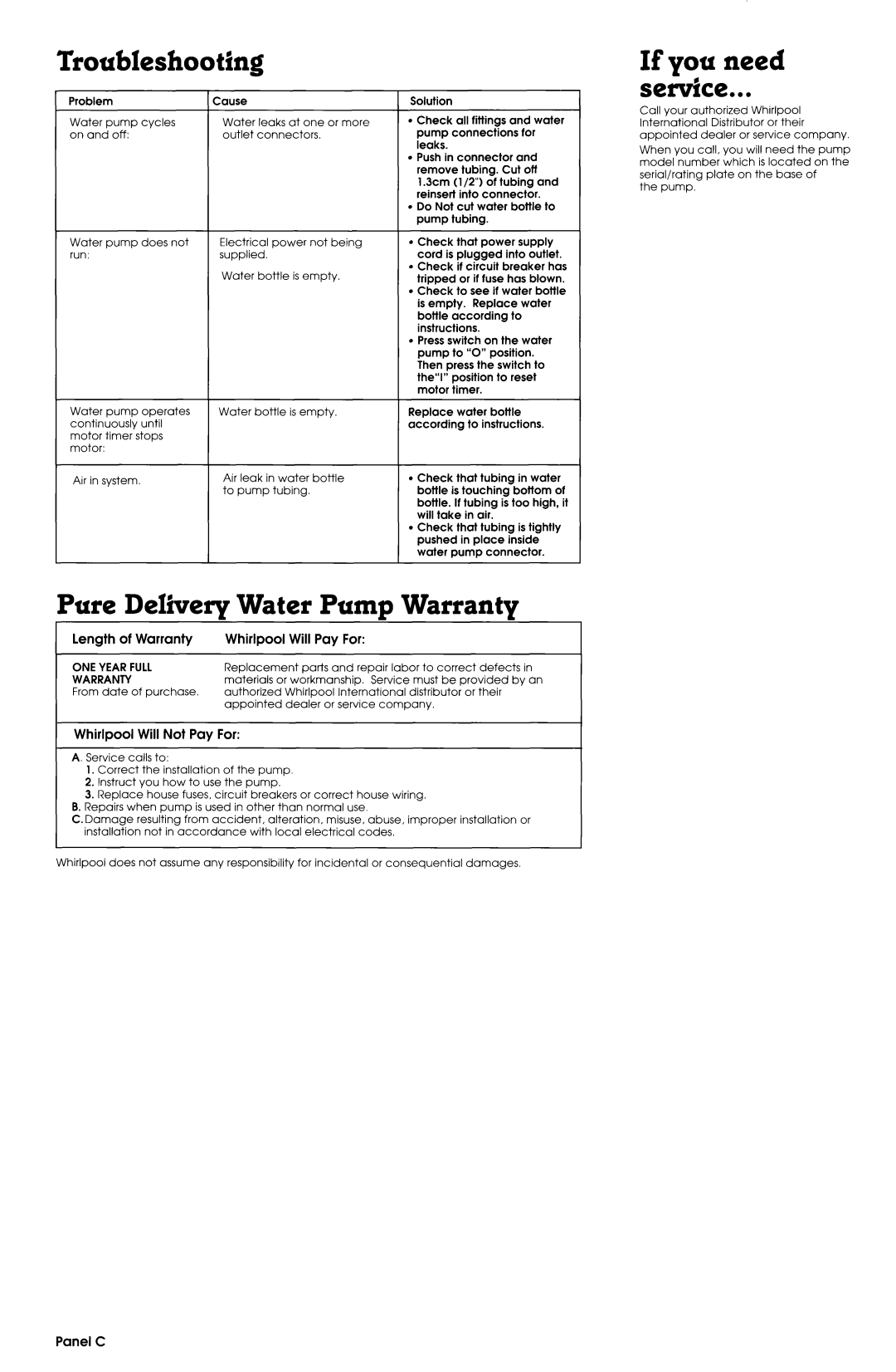 Whirlpool 4373526 Troubleshooting, If you need semice, Pure Deliver-vWater Puma Warrantv, Length of Warranty, Whirlpool 