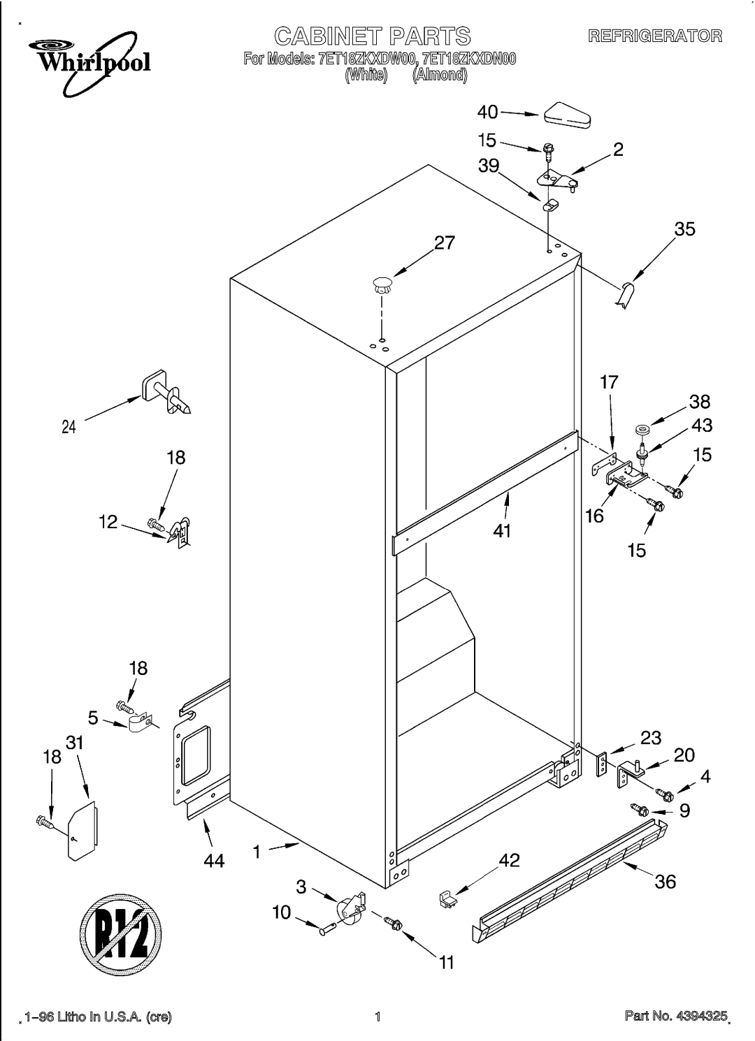 Whirlpool 4394325 manual 