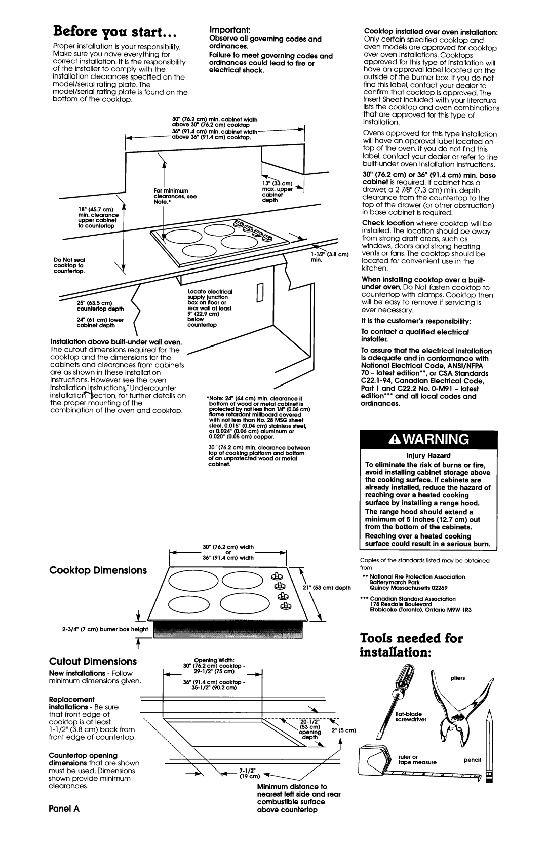 Whirlpool 4454653 installation instructions Befote, Start, Panel a 