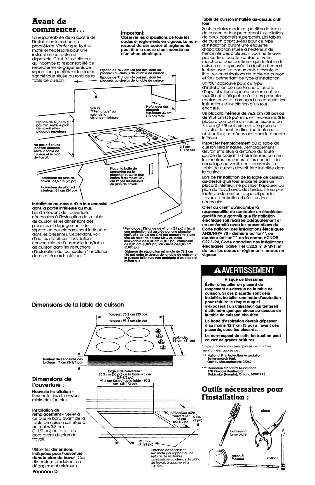 Whirlpool 4454653 installation instructions ImDortant, Panneau D 