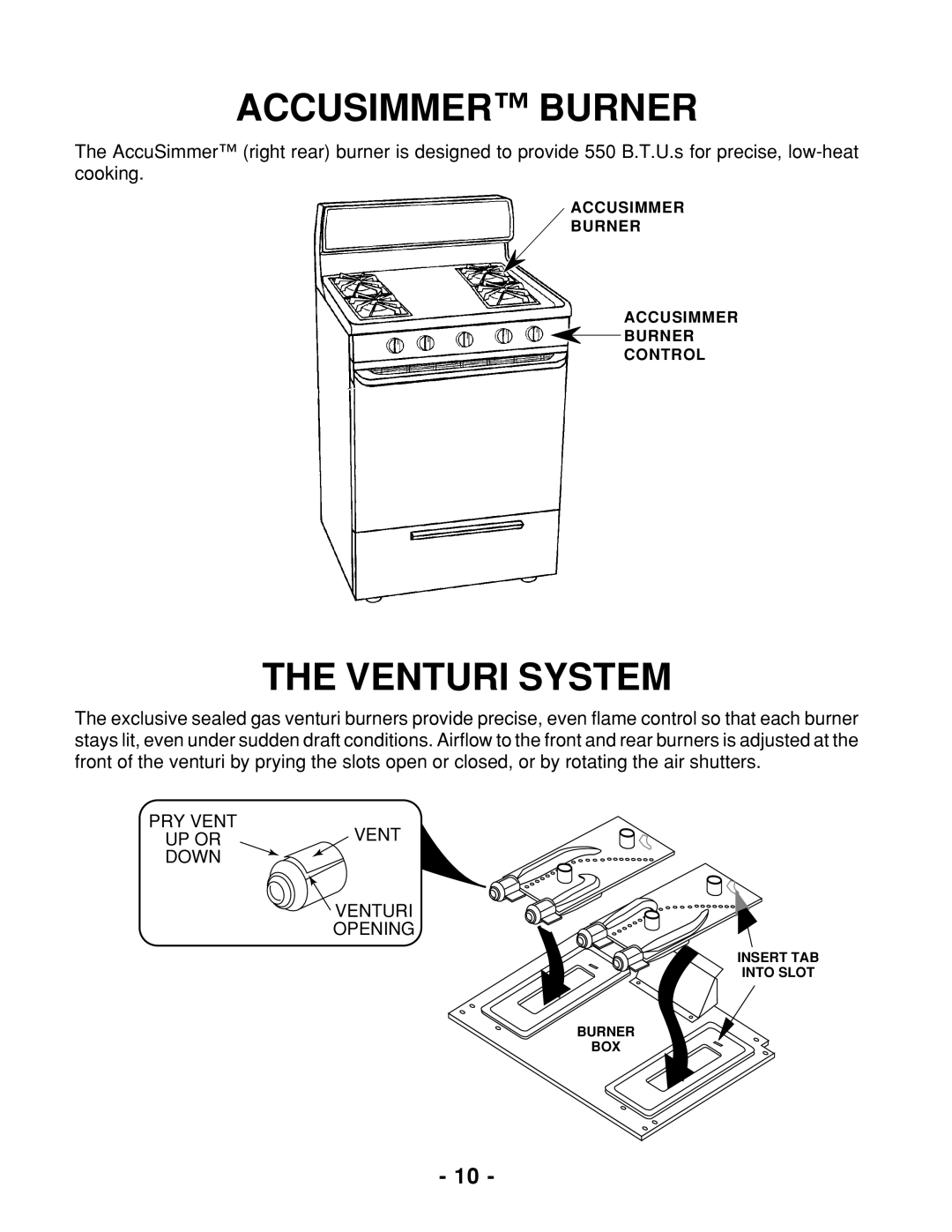 Whirlpool 465 manual Accusimmer Burner, Venturi System 