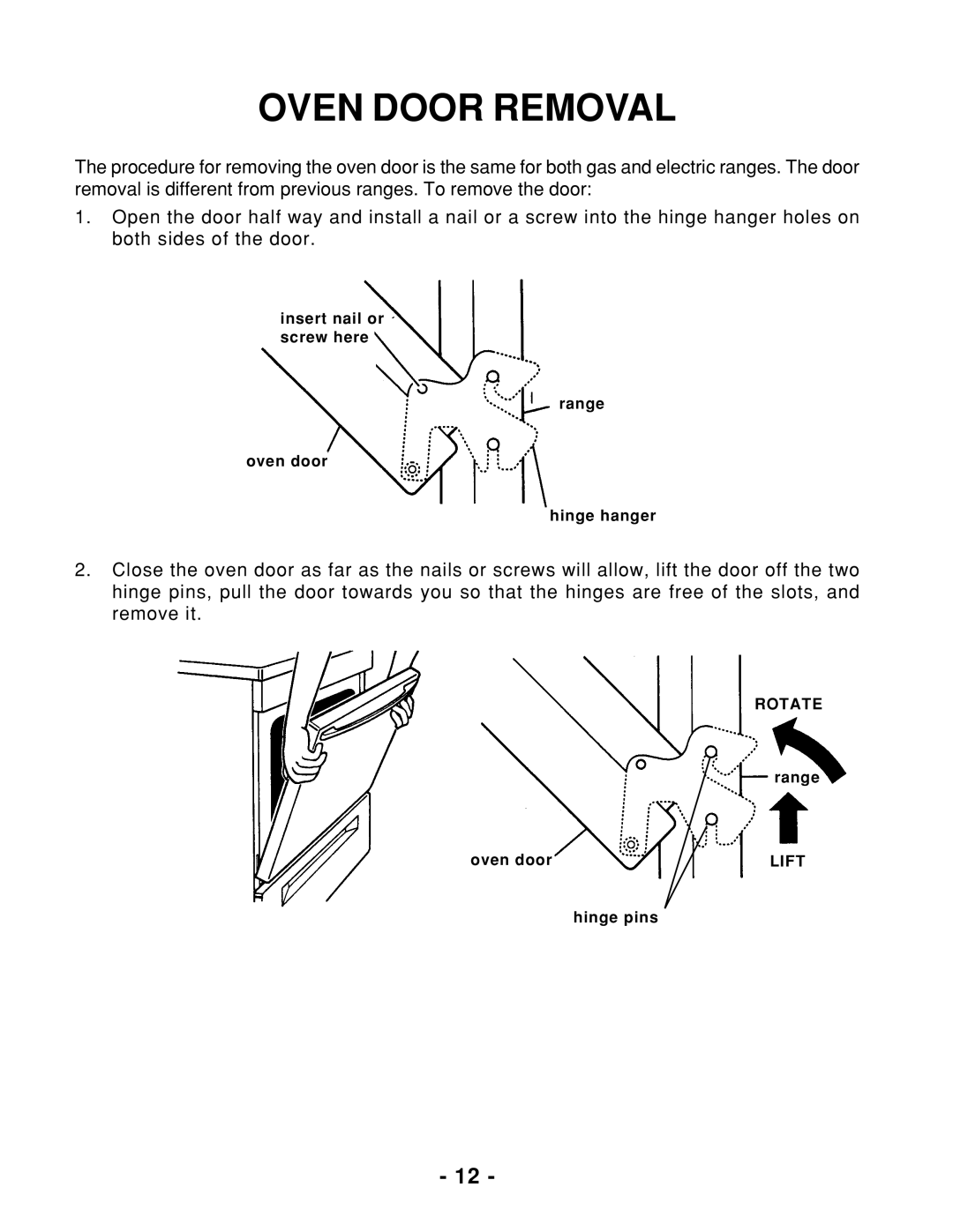 Whirlpool 465 manual Oven Door Removal 