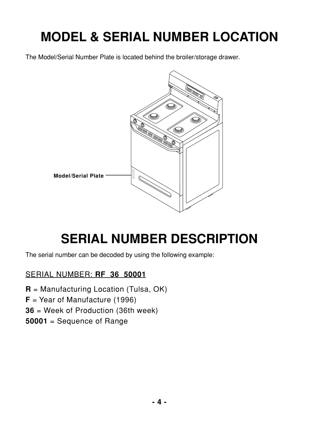 Whirlpool 465 manual Model & Serial Number Location, Serial Number Description 