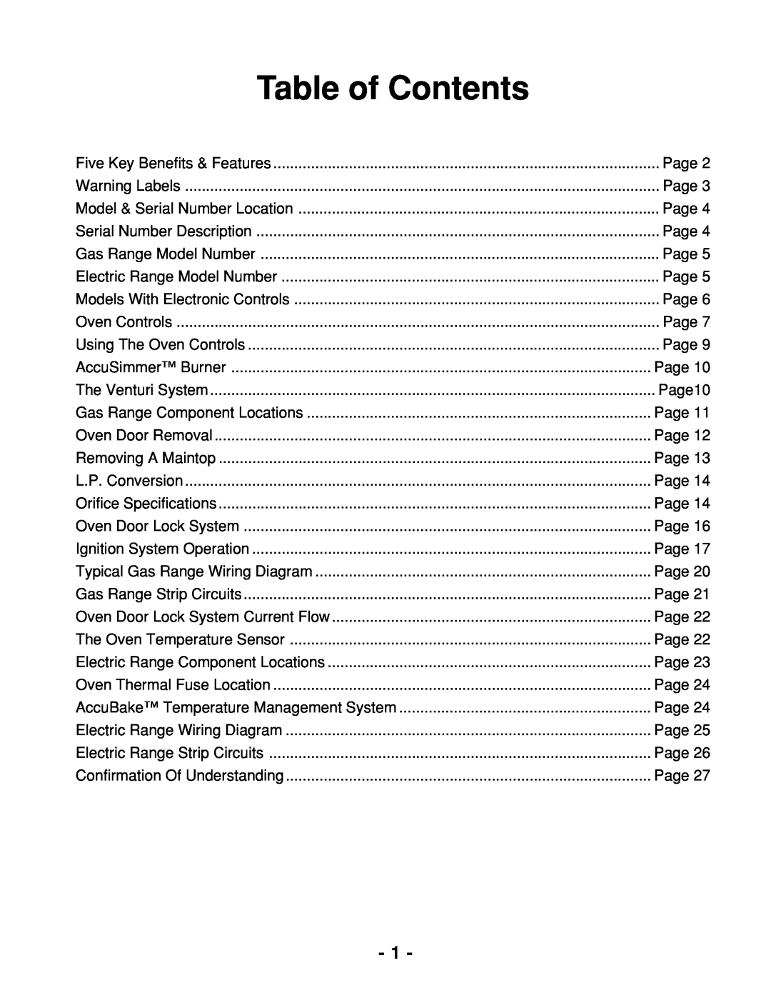 Whirlpool 465 manual Table of Contents 