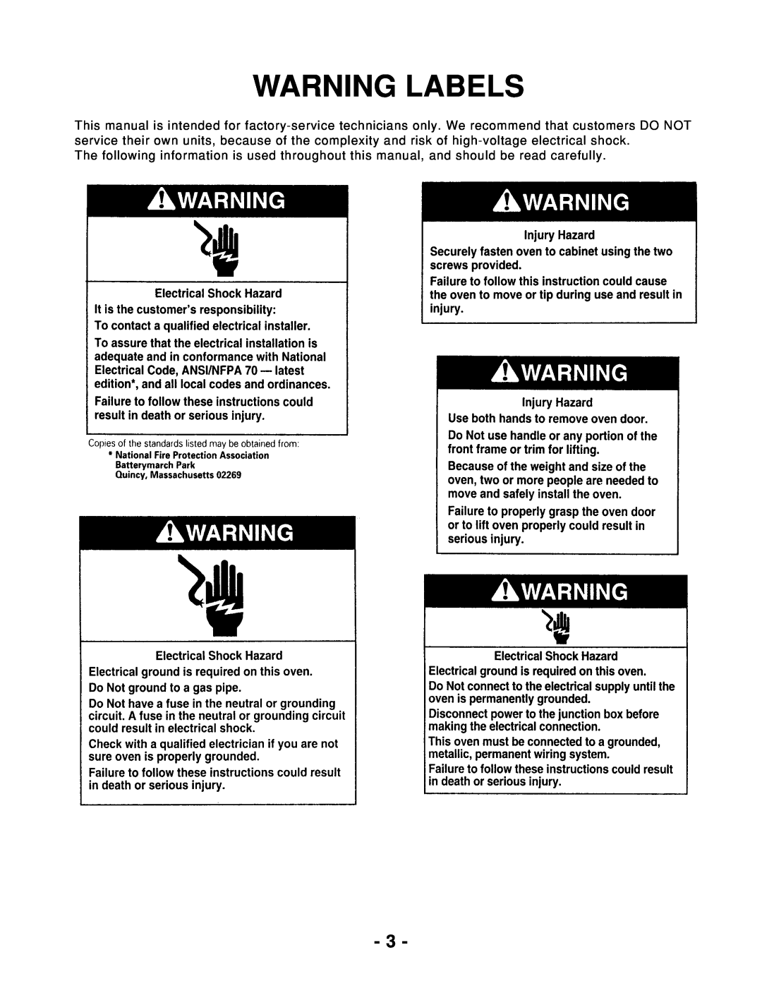 Whirlpool 465 manual Warning Labels 