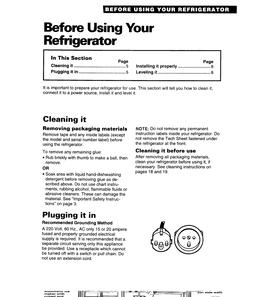 Whirlpool 4ED25DQ important safety instructions Before Using Your Refrigerator, Cleaning it, Plugging it 