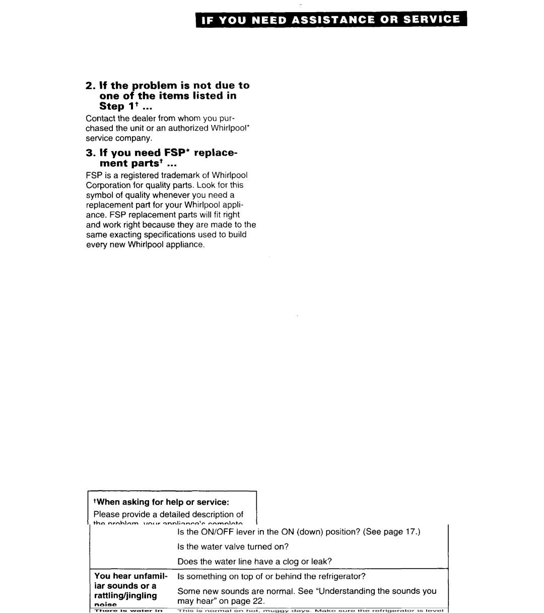 Whirlpool 4ED27DQ important safety instructions If you need FSP’ replace- ment parts+ 