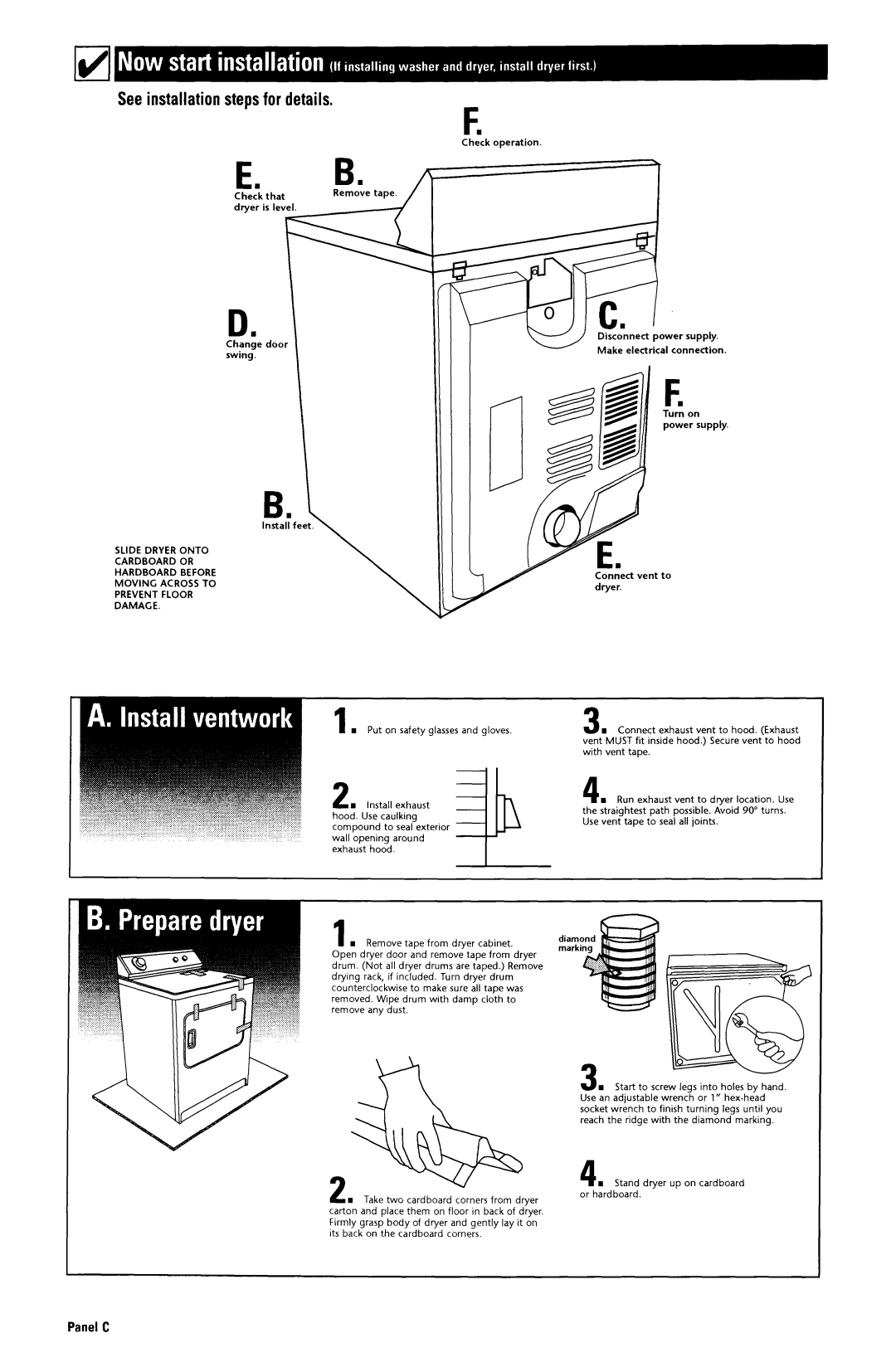 Whirlpool 4LEC7646EN0 installation instructions Seeinstallation stepsfor details, Panel C 