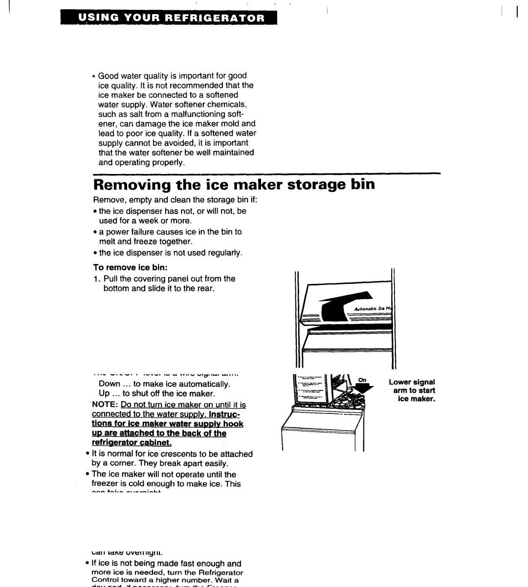 Whirlpool 4VED29DQ, 4VED27DQ important safety instructions Removing the ice maker storage bin 