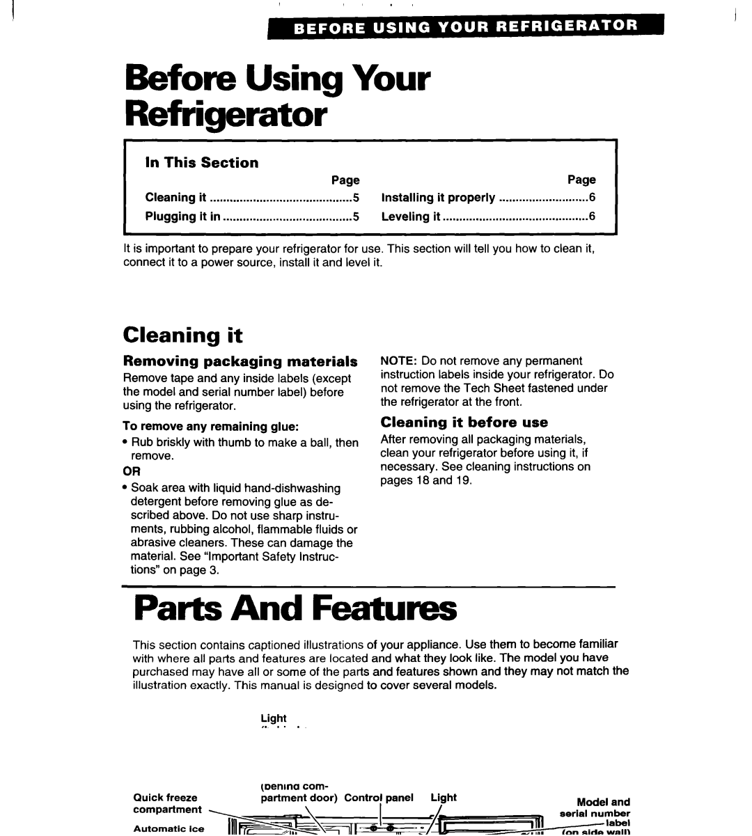 Whirlpool 4VED27DQ, 4VED29DQ important safety instructions Before Using Your Refrigerator, Cleaning it, Plugging it 