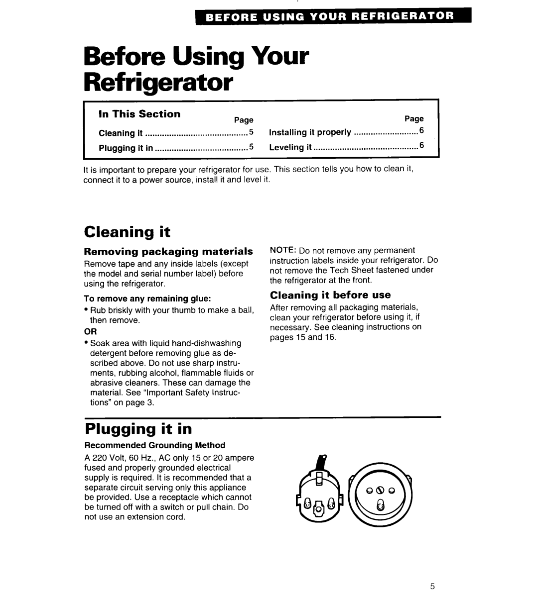 Whirlpool 4VETLSDK, 4VET21DK, 4VET19DK important safety instructions Before Using Your Refrigerator, Cleaning it, Plugging it 