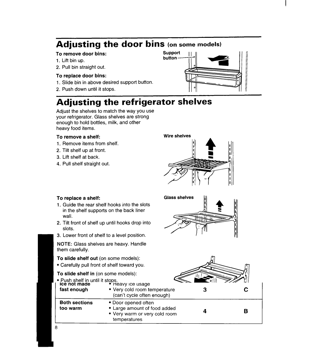 Whirlpool 4YED27DQDN00 manual Adjusting Door Bins on, Adjusting Refrigerator, Some 