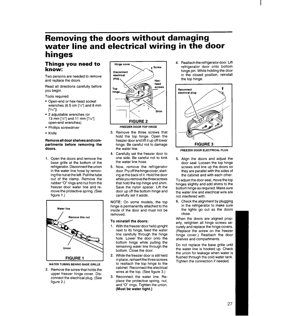 Whirlpool 4YED27DQDN00 manual Things you need to know, To reinstall the doors 