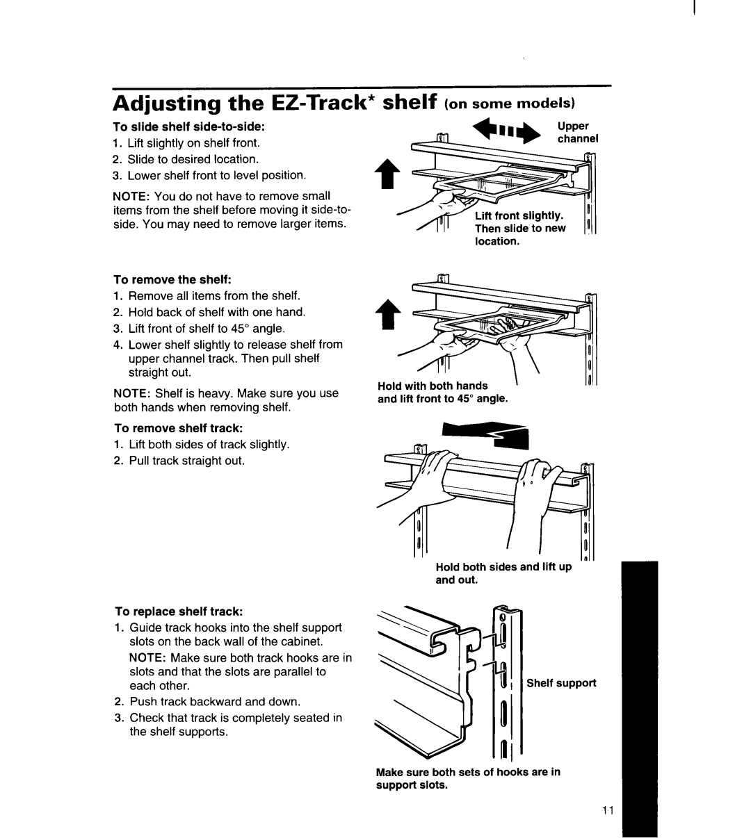 Whirlpool 4YED27DQDN00 manual Adjusting the EZ-Track”, shelf on some models 
