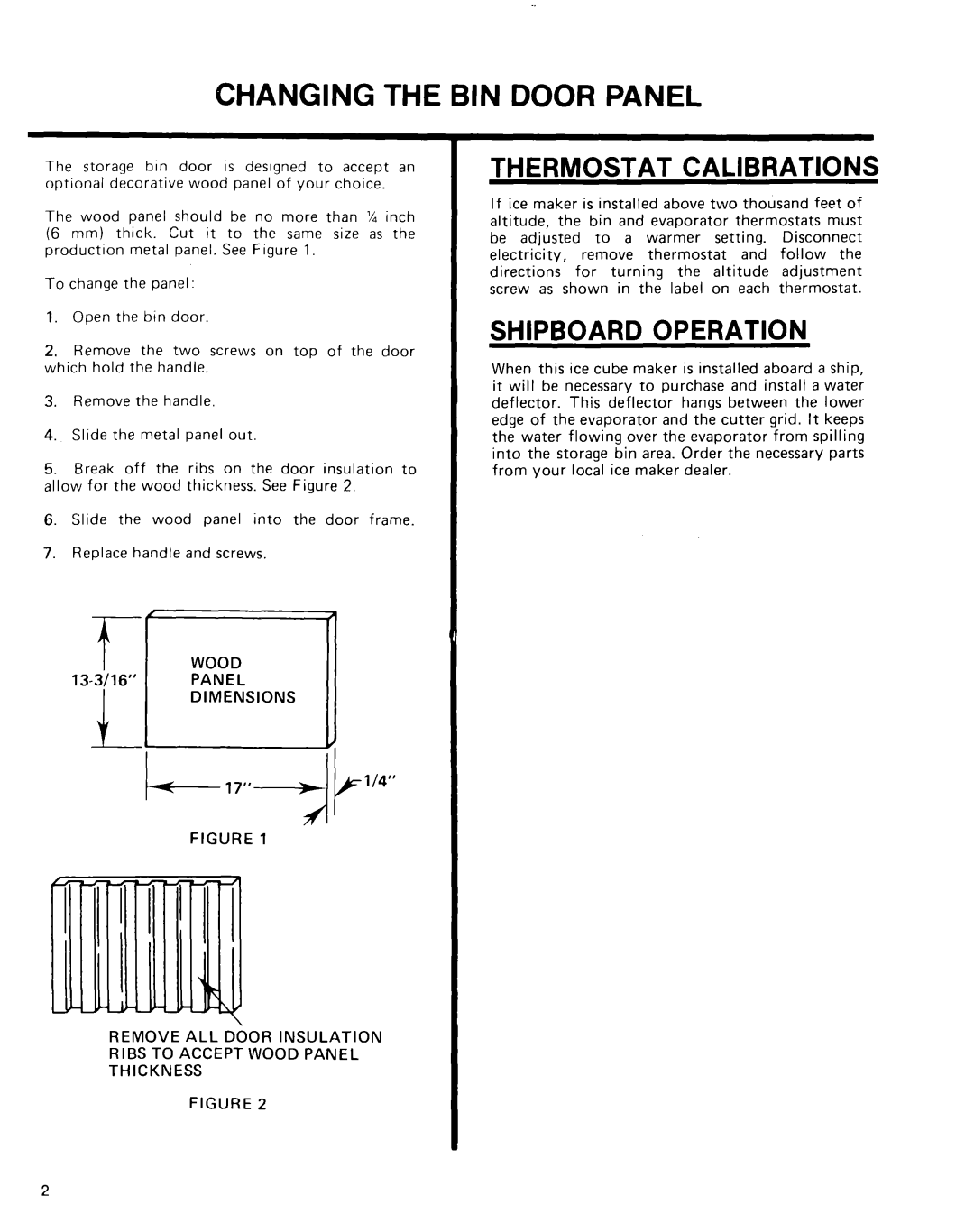 Whirlpool 50 manual Changing the BIN Door Panel, Shipboard Operation 