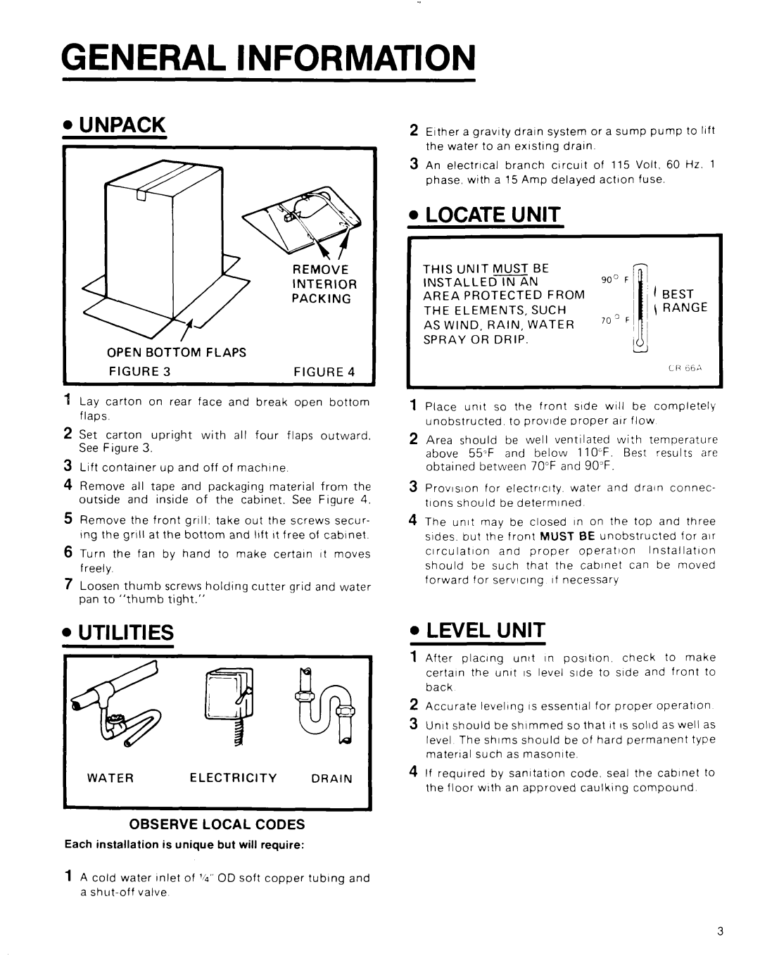 Whirlpool 50 manual General, Information, Locate Unit, Level Unit 