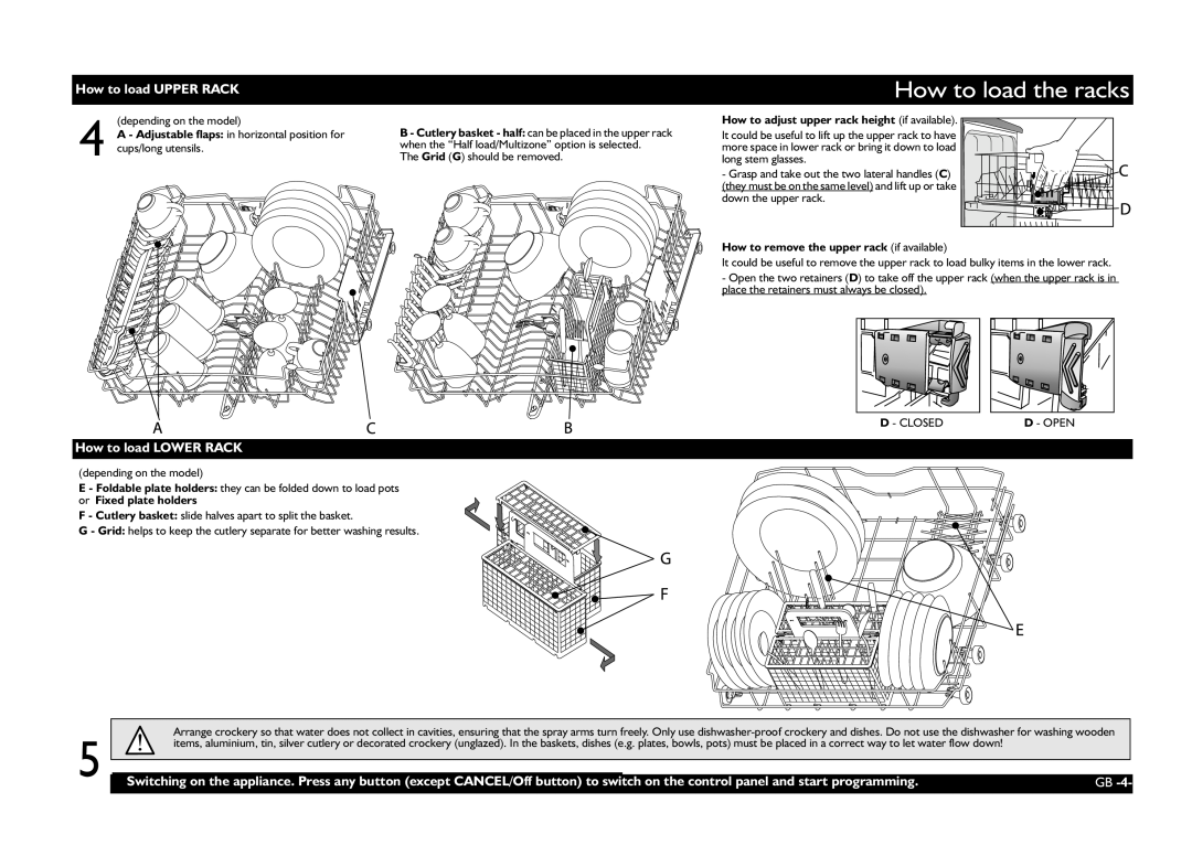 Whirlpool 5.0194E+11 manual How to load the racks, How to load UPPER RACK, How to load LOWER RACK 