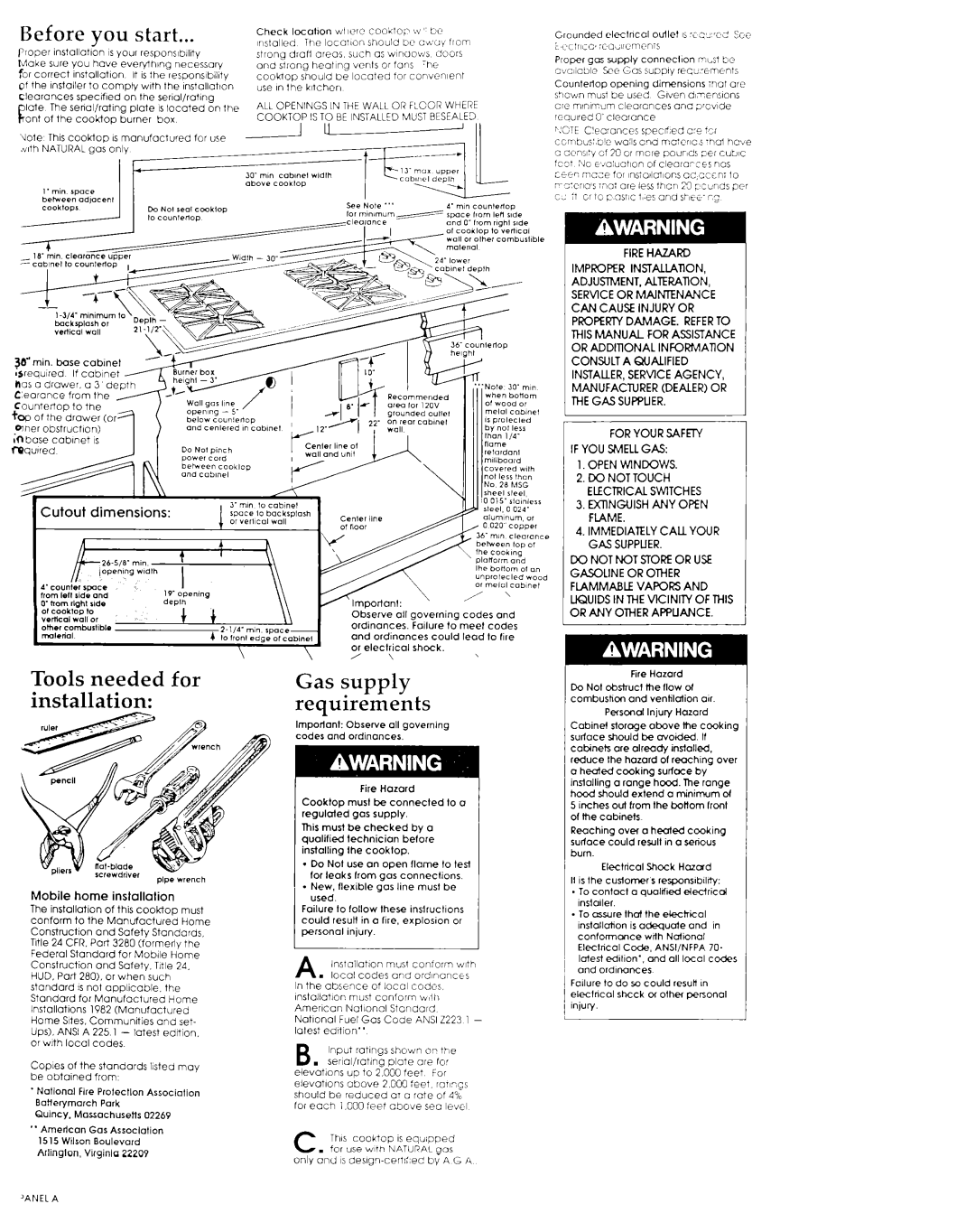 Whirlpool 56001190016/816519 installation instructions Before, Start, Tools needed for installation 