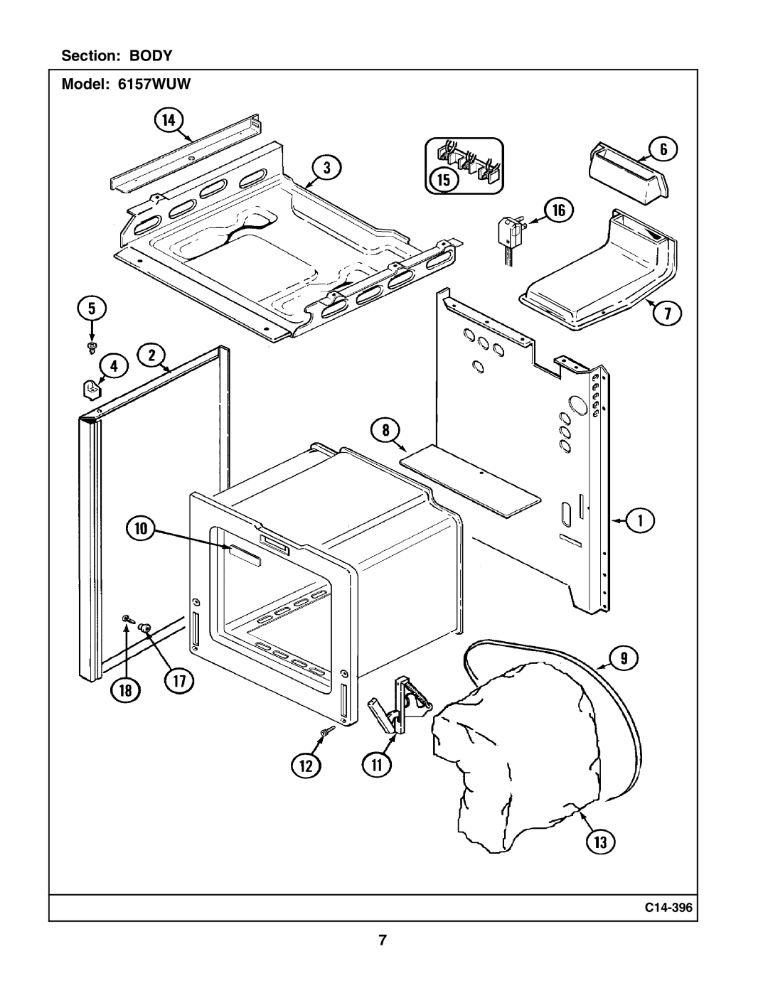 Whirlpool manual Section Body Model 6157WUW 