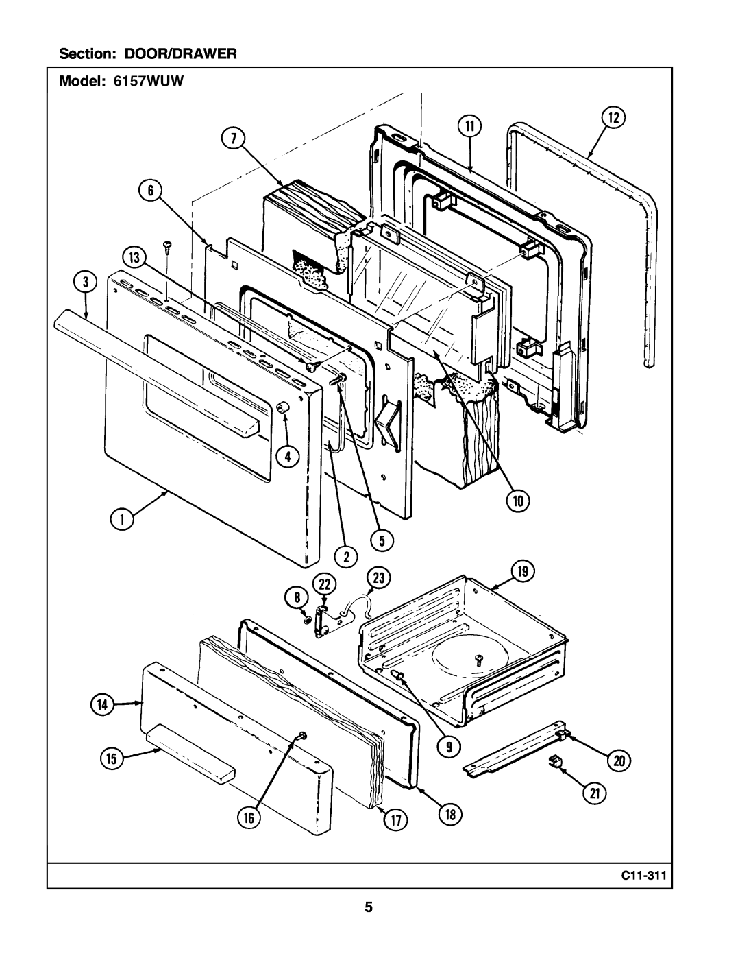 Whirlpool manual Section DOOR/DRAWER Model 6157WUW, C11-311 
