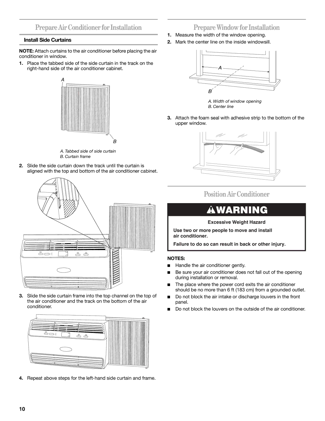 Whirlpool 66161279 manual Prepare Air Conditioner for Installation 