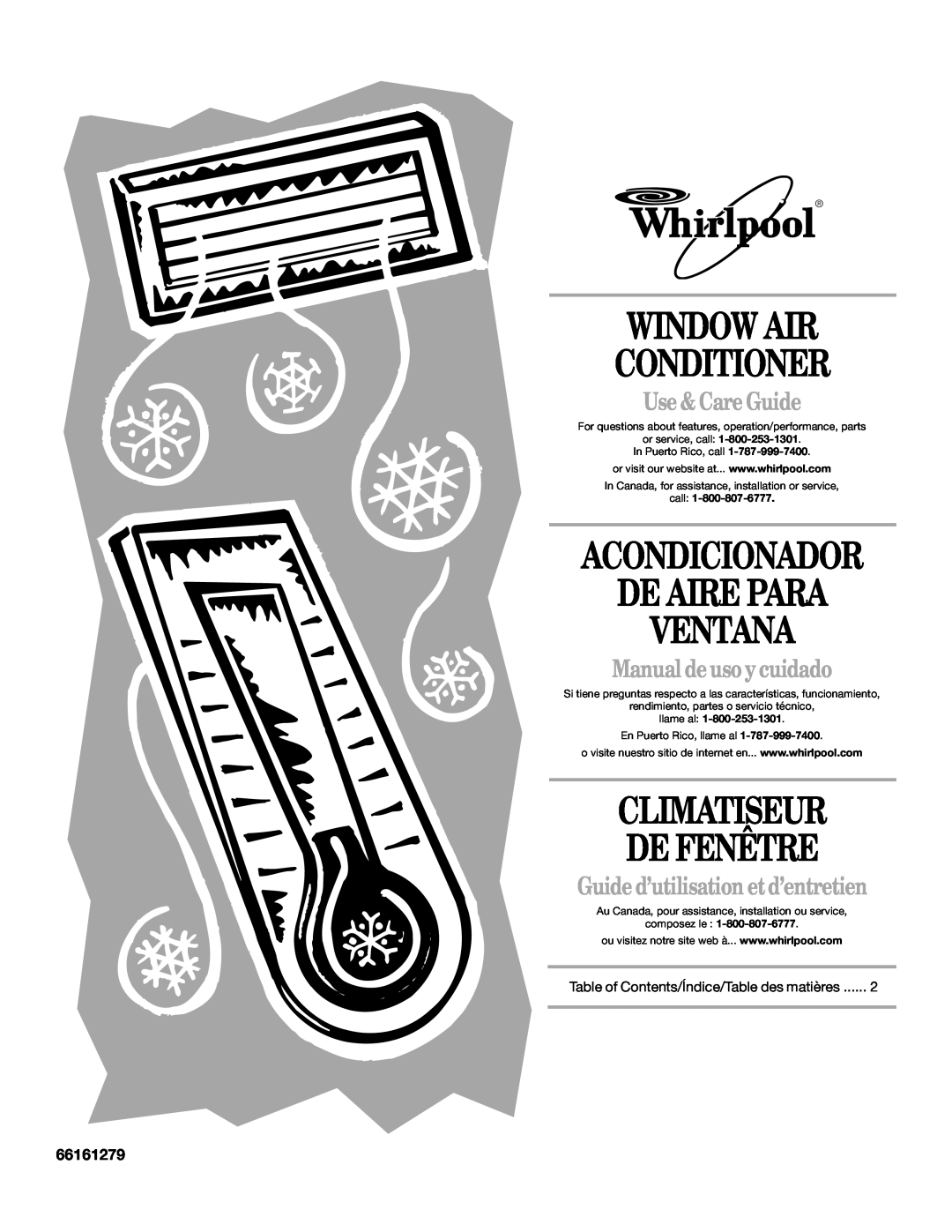 Whirlpool 66161279 manual Window Air Conditioner, Acondicionador De Aire Para Ventana, Climatiseur De Fenêtre, call 