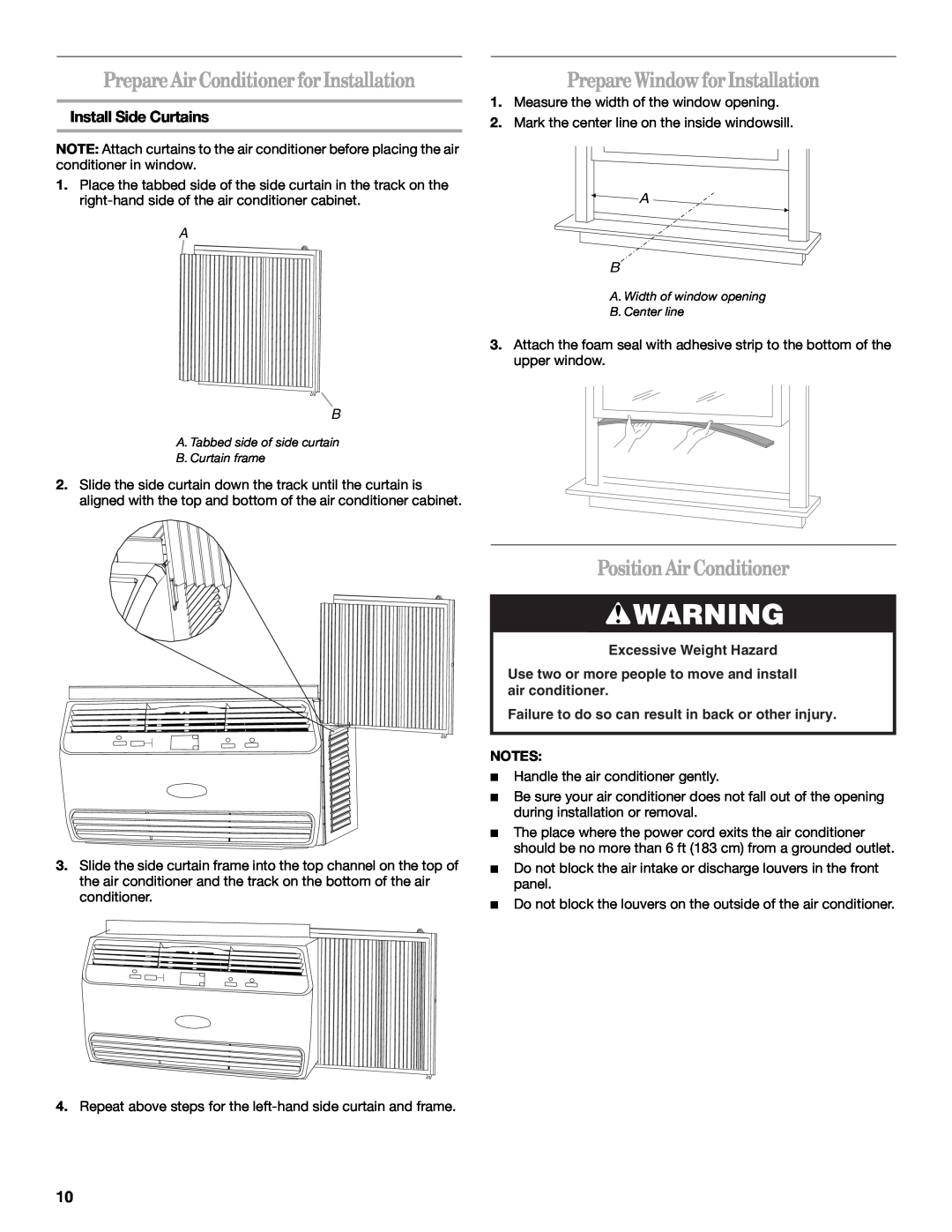 Whirlpool 66161279 Prepare Air Conditioner for Installation, Prepare Window for Installation, Position Air Conditioner 