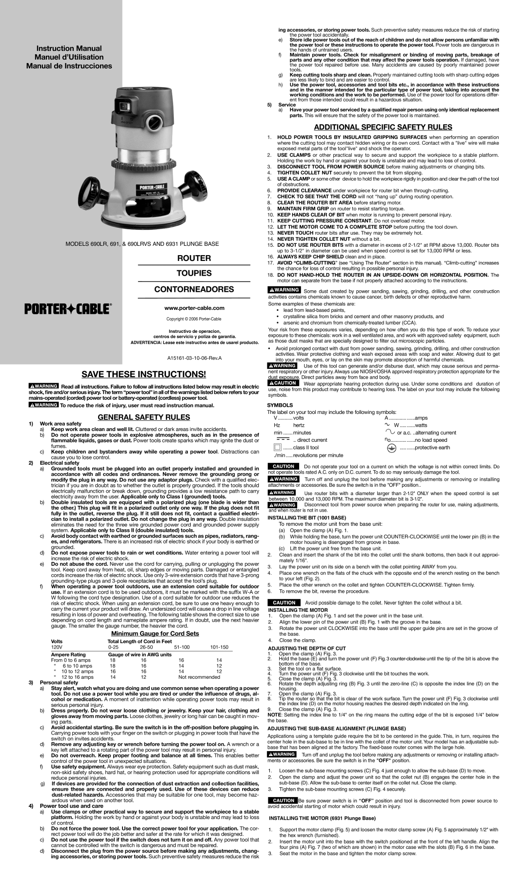 Whirlpool 691, 6931 instruction manual General Safety Rules, Additional Specific Safety Rules, Minimum Gauge for Cord Sets 