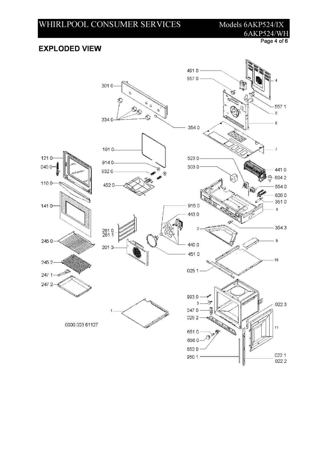 Whirlpool 6AKP524/WH service manual Whirlpool Consumer Services, Models 6AKP524/IX, Exploded View, Page 4 of 