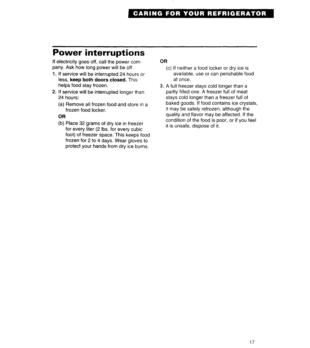 Whirlpool 6ED20PK important safety instructions Power interruptions 