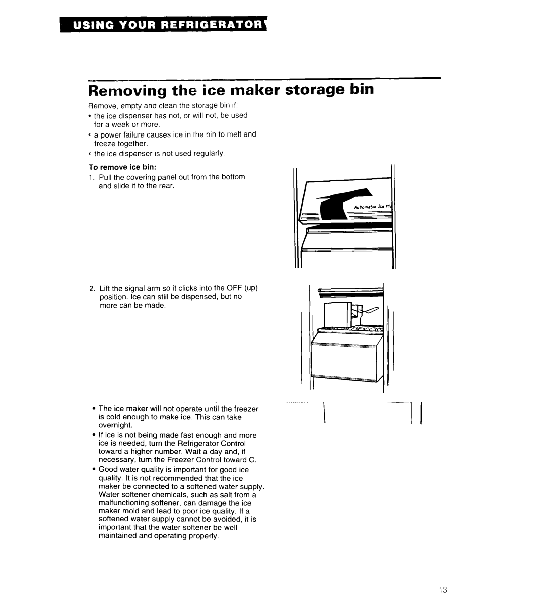 Whirlpool 6ED25DQ, 6ED22DQ, 6ED27DQ, 3ED27DQ warranty Removing the ice maker storage bin 