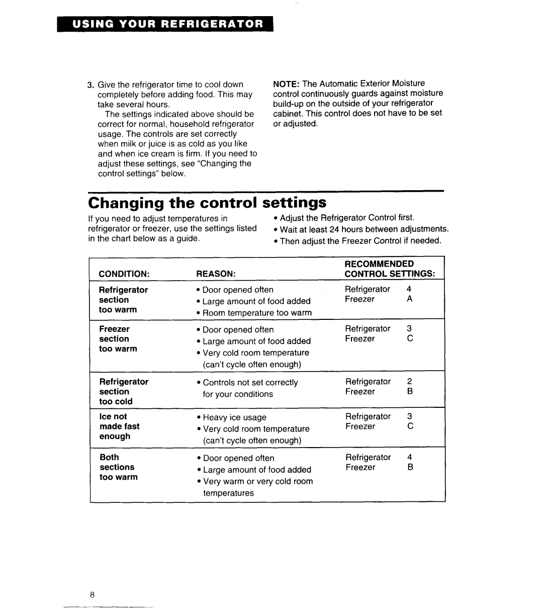 Whirlpool 6ED22ZR important safety instructions Changing the control, settings 