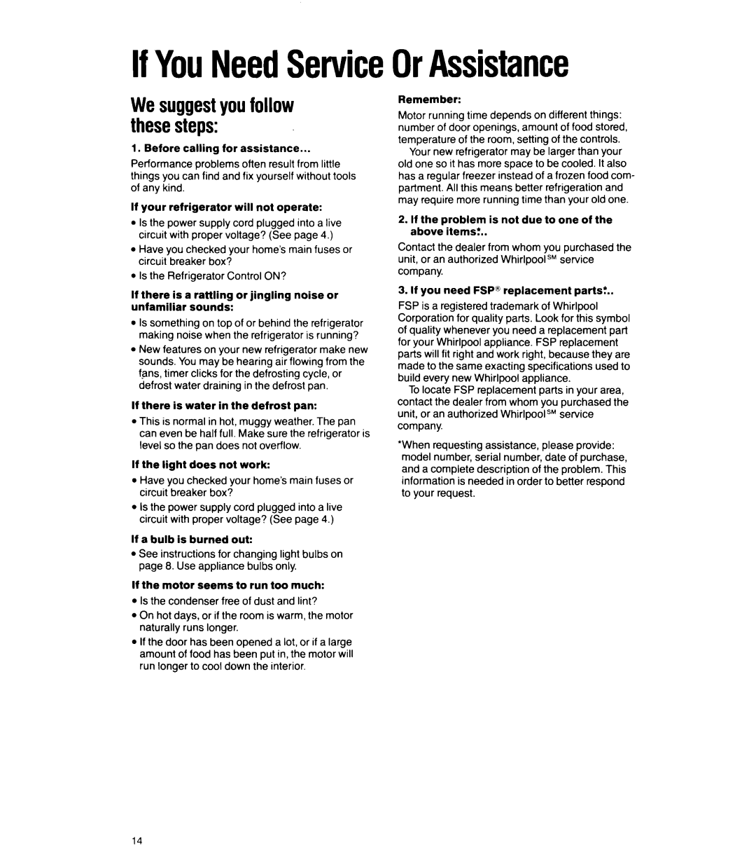 Whirlpool 6ET18GK manual IfYouNeedServiceOrAssistance, Remember 