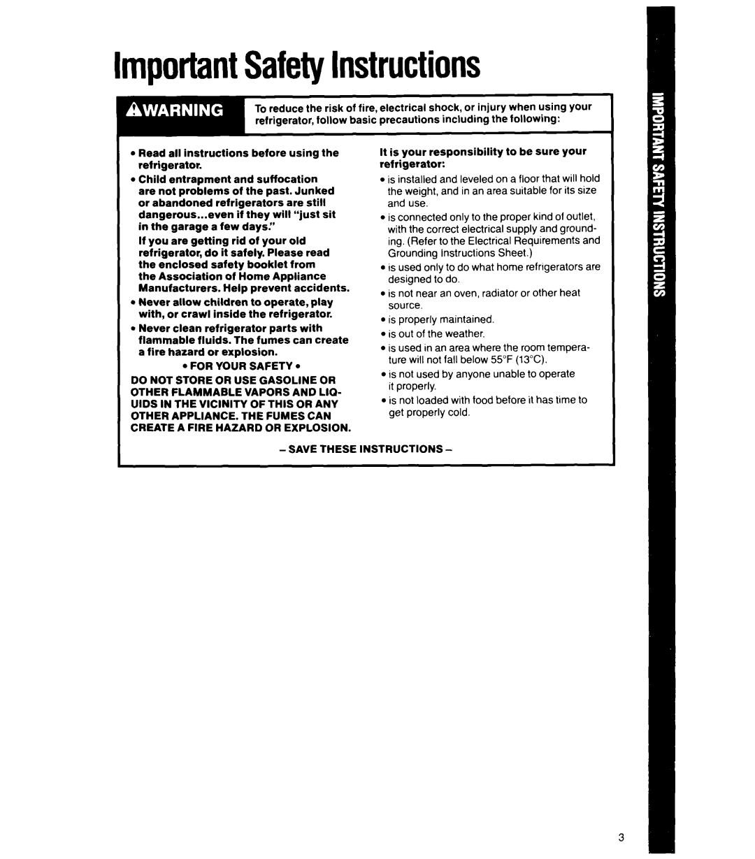 Whirlpool 6ET18GK manual ImportantSafetyInstructions 