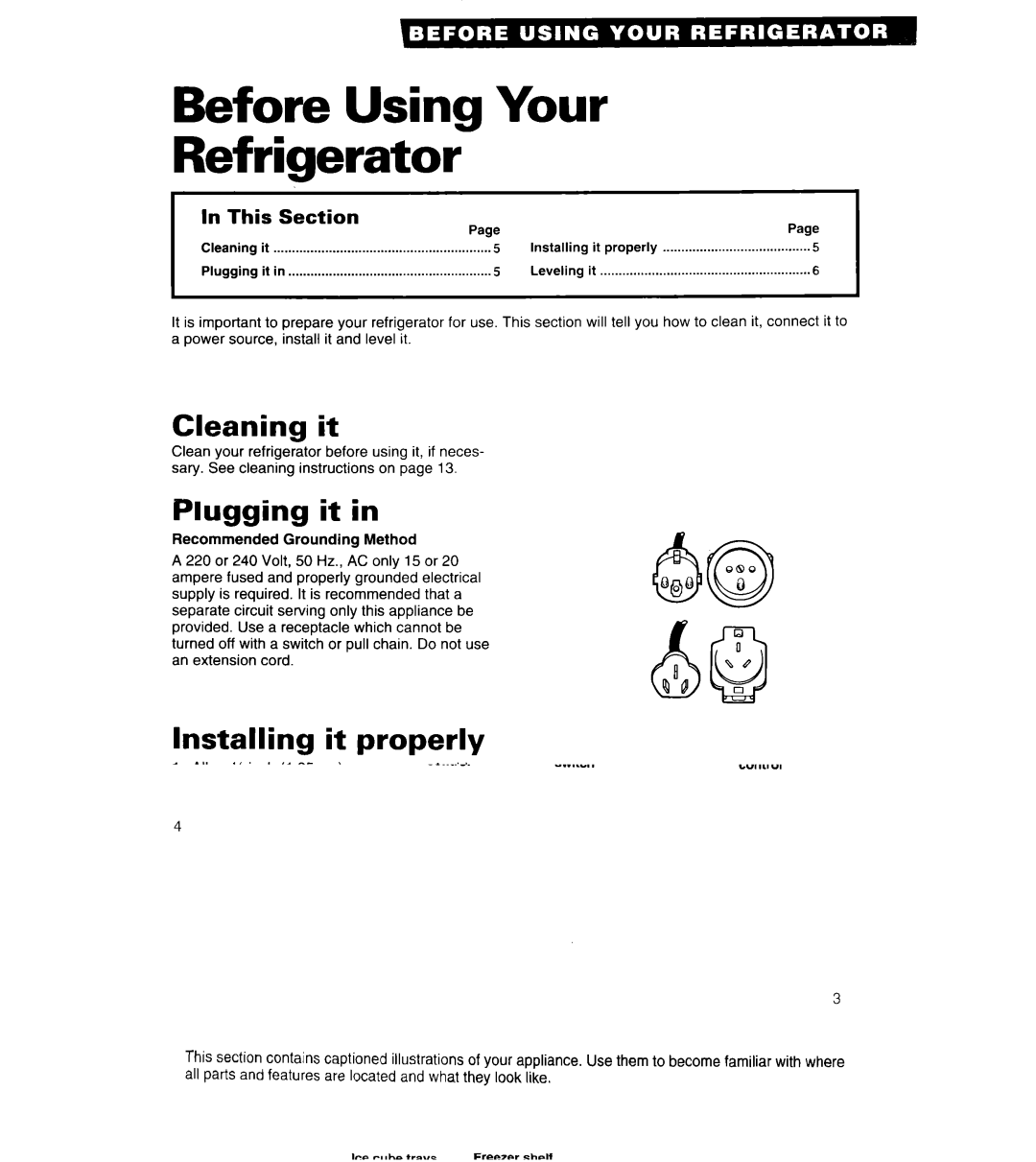 Whirlpool 6ET18ZK Before Using Your Refrigerator, Cleaning it, Plugging it, Installing it properly 