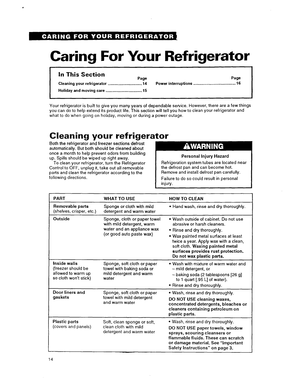 Whirlpool 3ET22DK, 6ET20DK, 6ET18DK Caring For Your Refrigerator, Cleaning your refrigerator, This 