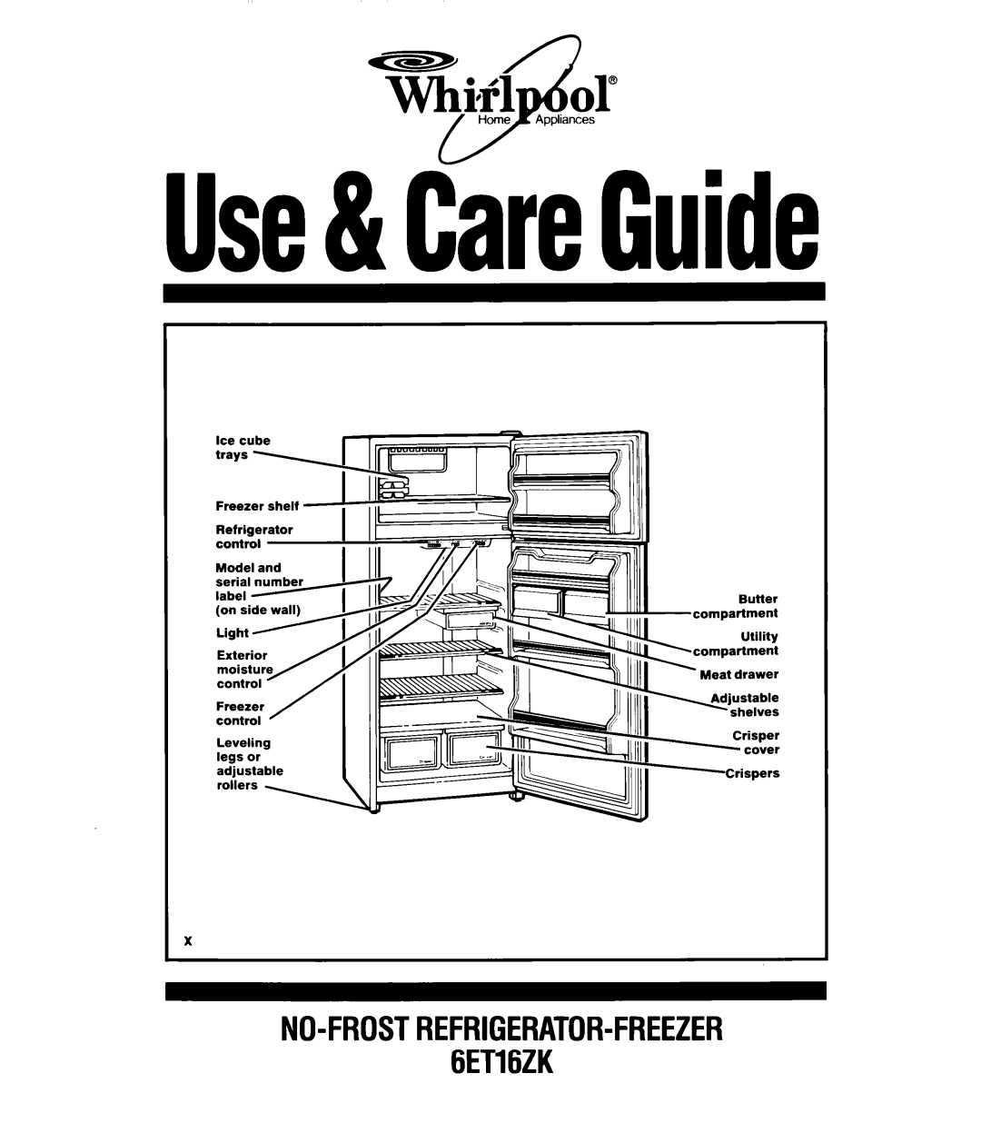 Whirlpool 6ETl6ZK manual Use& CareGuide, Ice cube Freezer shelf Model Meat drawer 