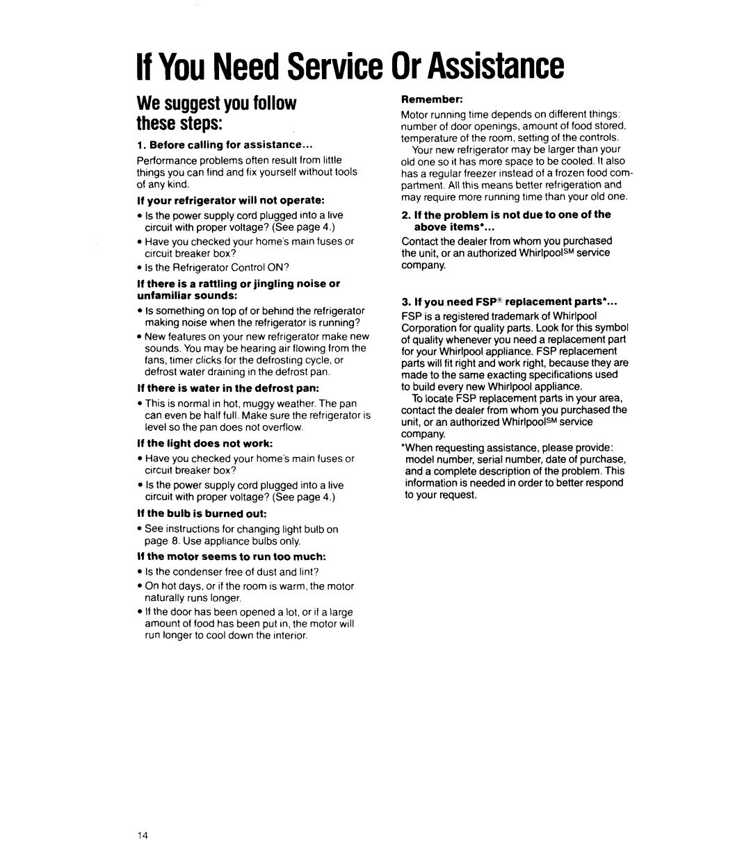 Whirlpool 6ETl6ZK manual IfYouNeedServiceOrAssistance, Remember 