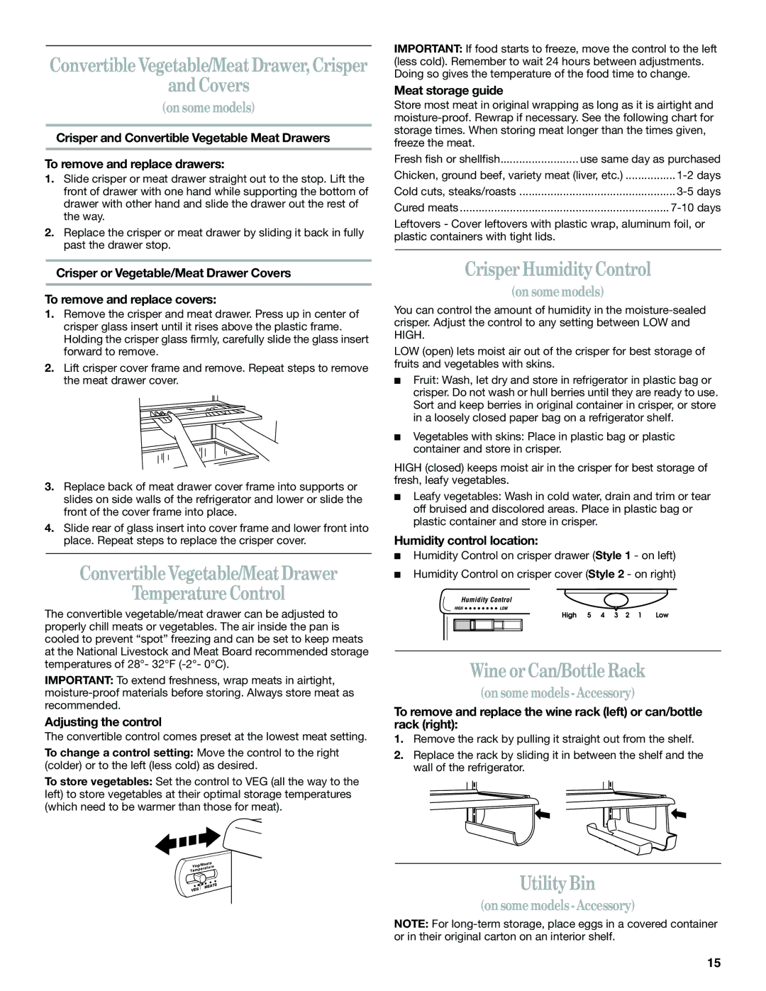 Whirlpool 6GD25DCXHS03 manual Covers, Convertible Vegetable/Meat Drawer Temperature Control, Crisper Humidity Control 