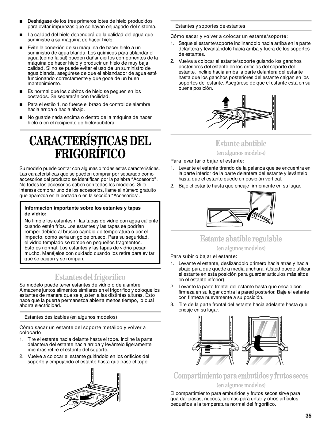 Whirlpool 6GD25DCXHS06, 6GD27DFXFS02 Estante abatible, Estantes del frigoríﬁco, Compartimientoparaembutidosyfrutossecos 