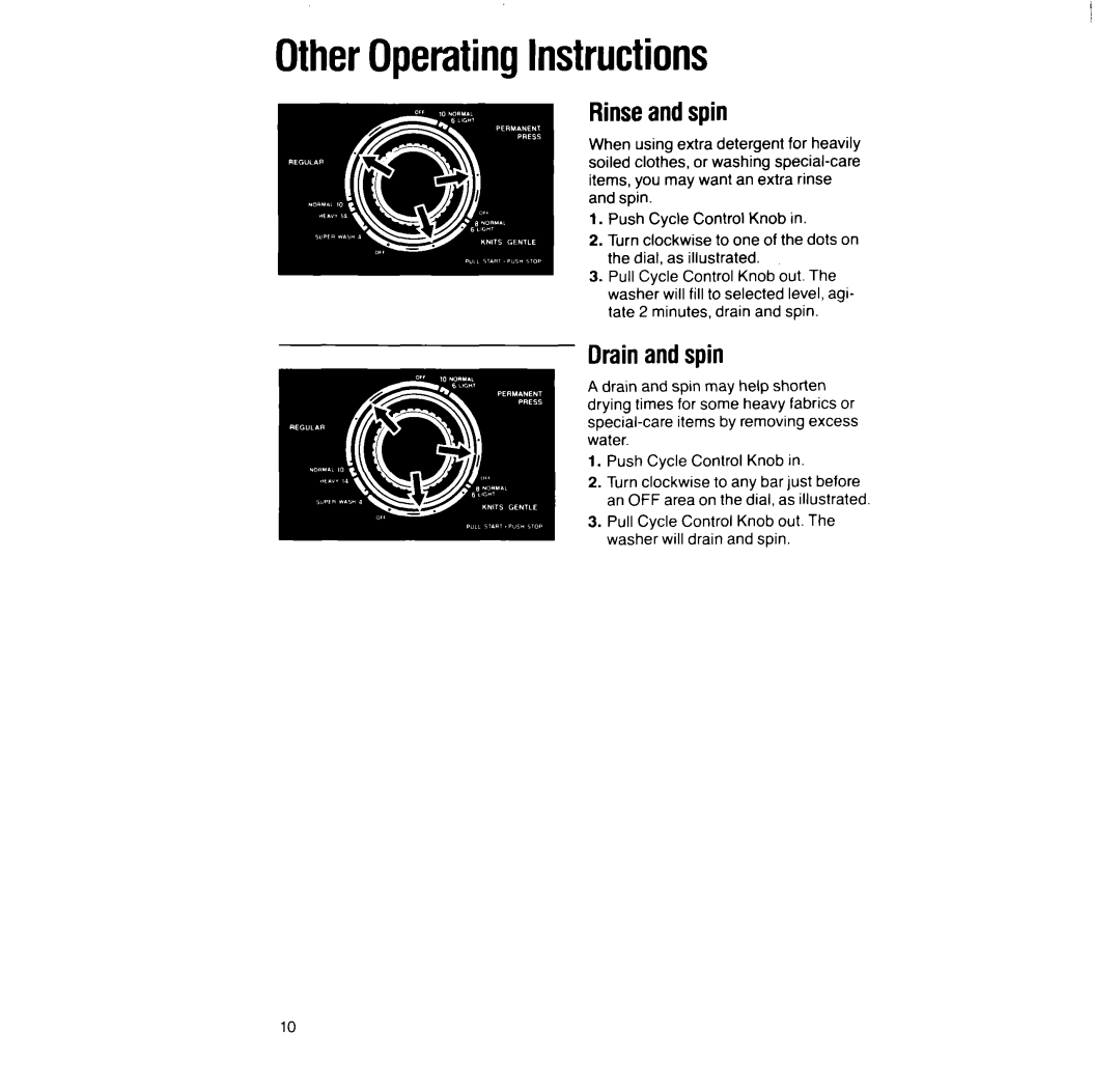 Whirlpool 6LA6300xY manual OtherOperatingInstructions, Rinseandspin, Drainandspin 