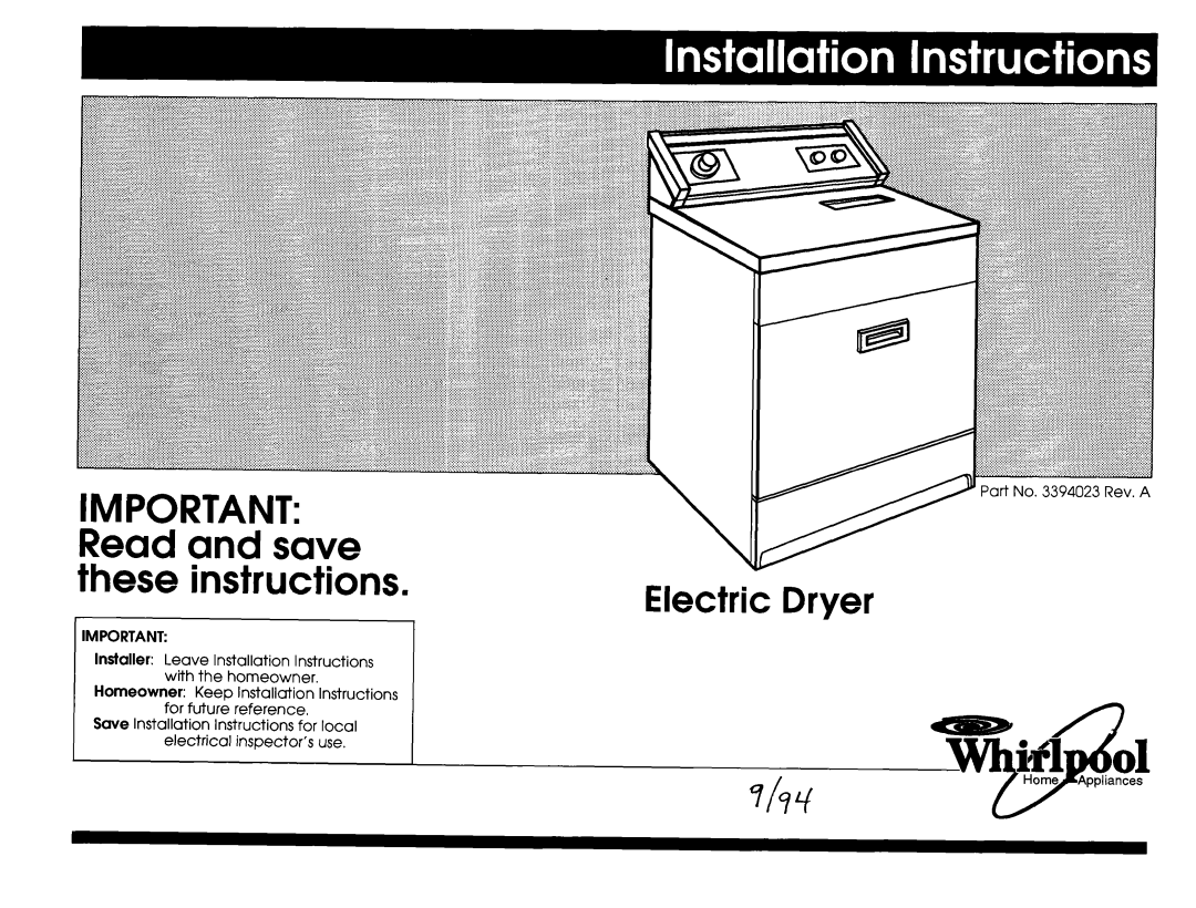 Whirlpool 6LE5700XSW0 installation instructions Read and save these instructions 