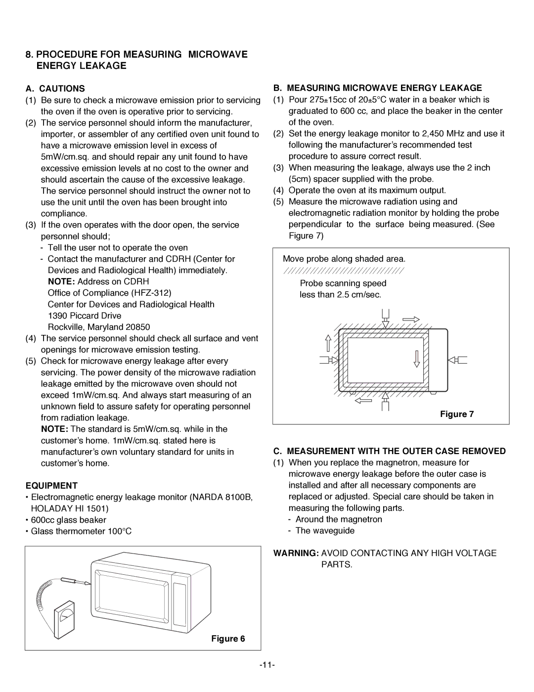 Whirlpool 721.663398 Procedure for Measuring Microwave Energy Leakage, Measurement with the Outer Case Removed, Equipment 