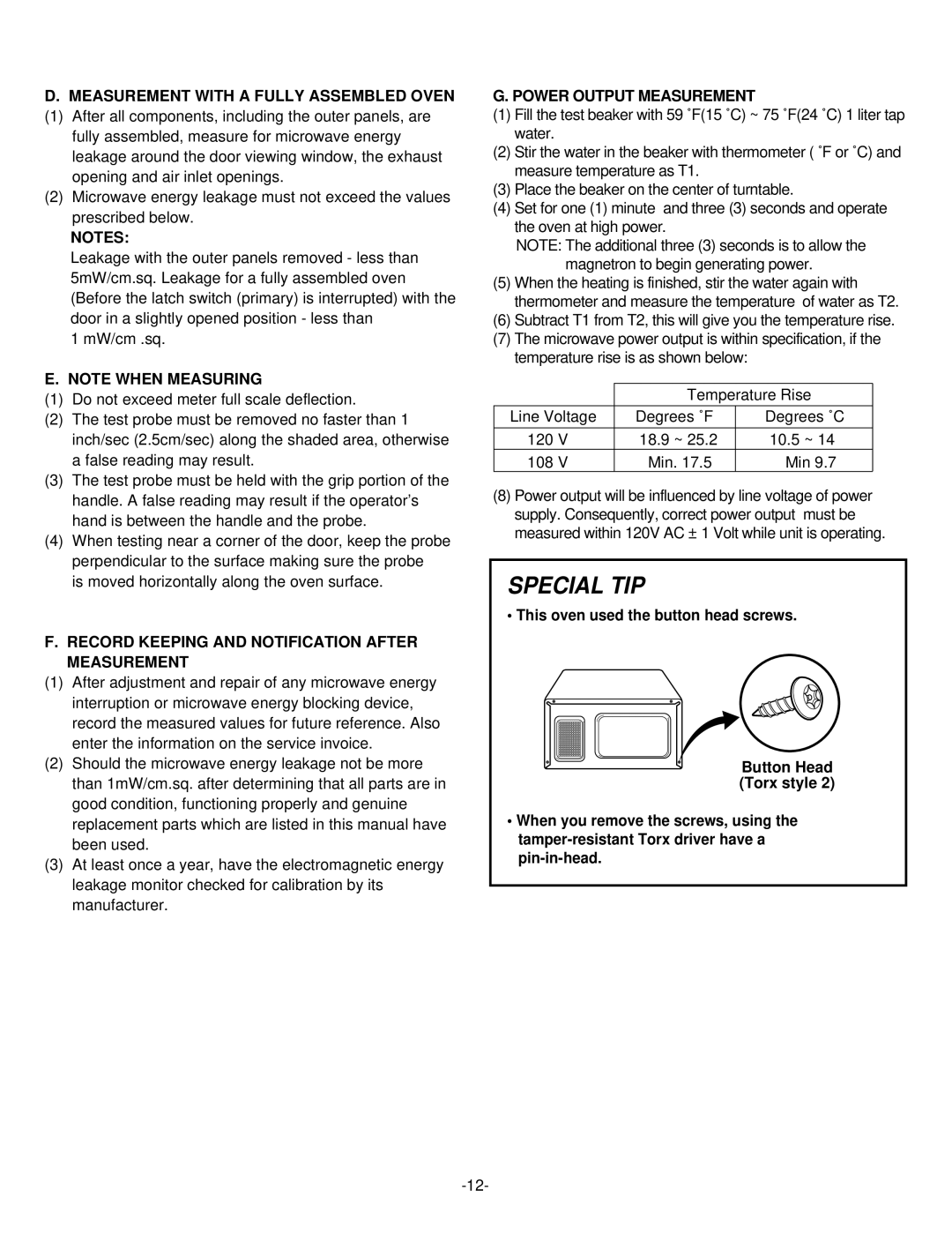 Whirlpool 721.663398 manual Measurement with a Fully Assembled Oven, Record Keeping and Notification After Measurement 