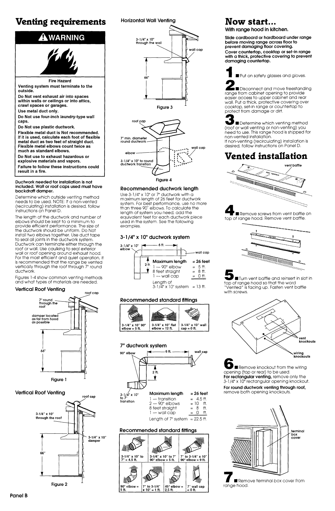 Whirlpool 761883306 manual Venting requirements, Now start, Vented installation 