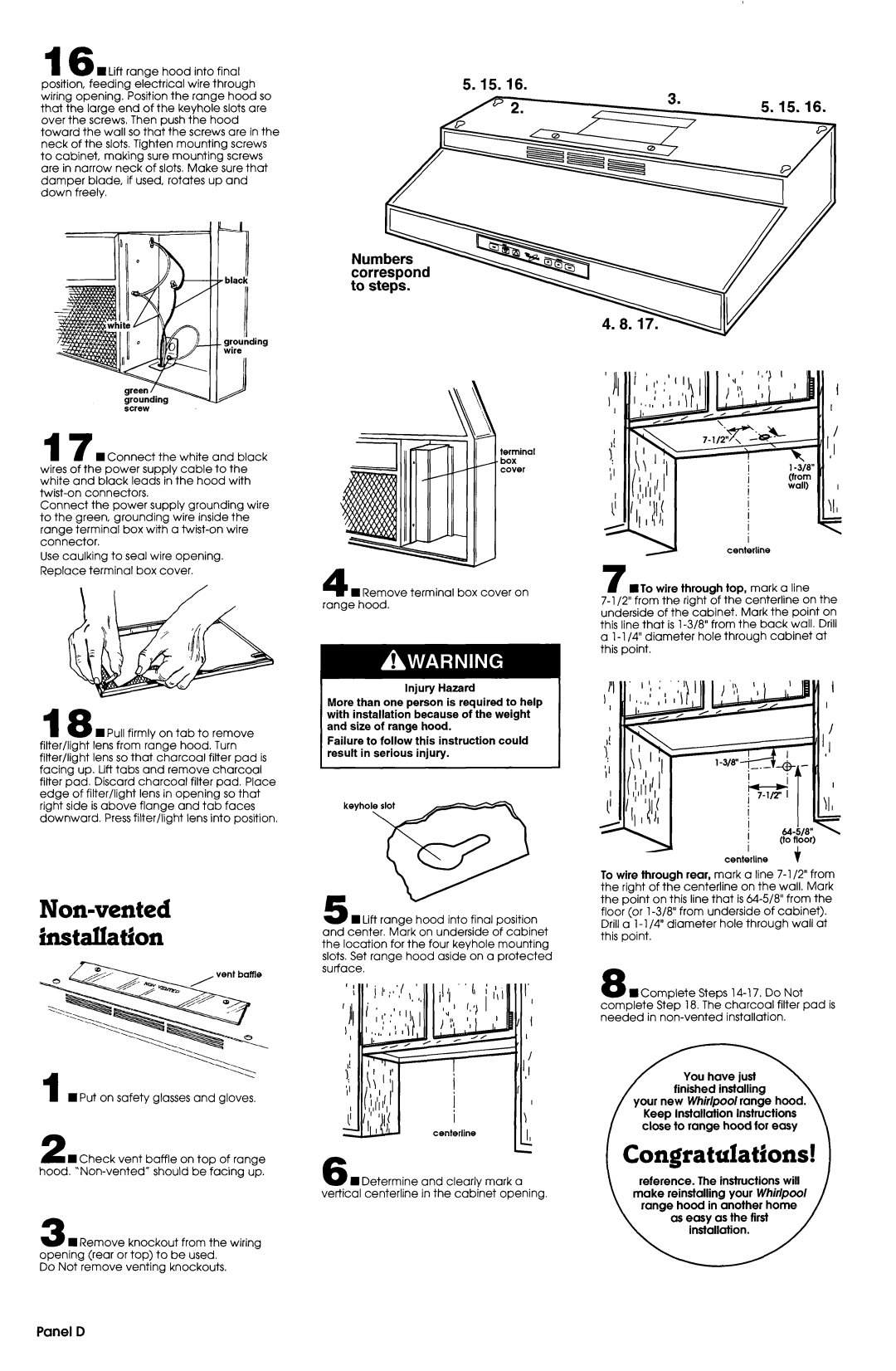 Whirlpool 761883306 manual Congratulations, 1516, Panel D 