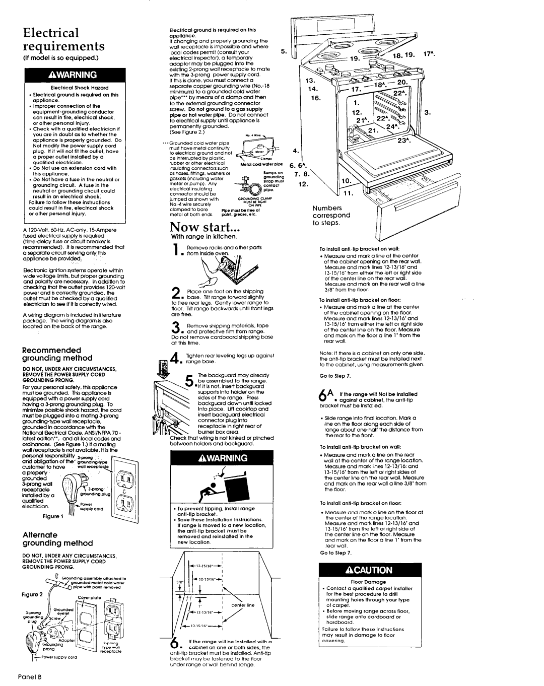 Whirlpool 76724.CO/4320880 installation instructions start, Electrical requirements, Alternate grounding method 